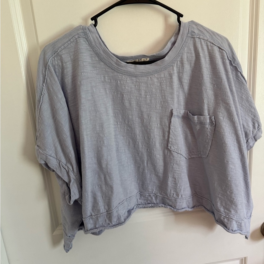 Blue Gray Boxy Crop T-Shirt Short Sleeve